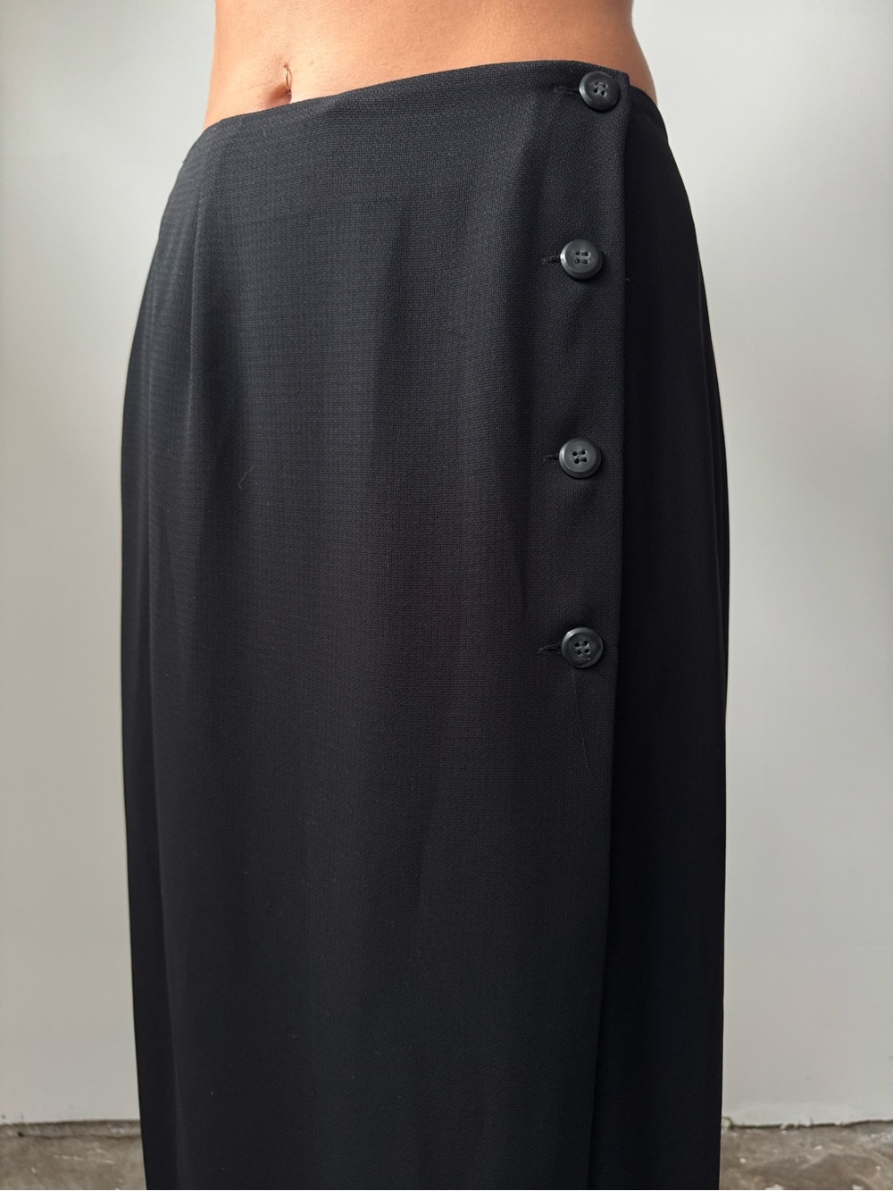 Vintage Black Midi Skirt with Side Buttons